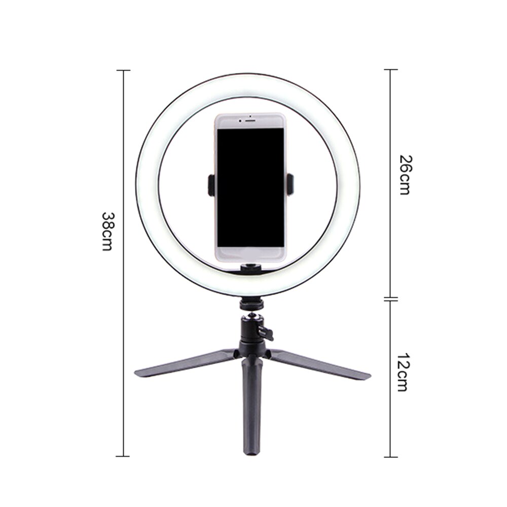 2700K-6500K 12W LED Video Ring Light Fill-in Lamp Dimmable Camera Phone Lamp with Table Tripods