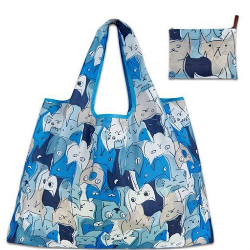 Cartoon Shopping Bag Lady Foldable Oxford Cloth Reusable Fruit Grocery Pouch Recycle Organization Bag Reusable Shopping Bag: B