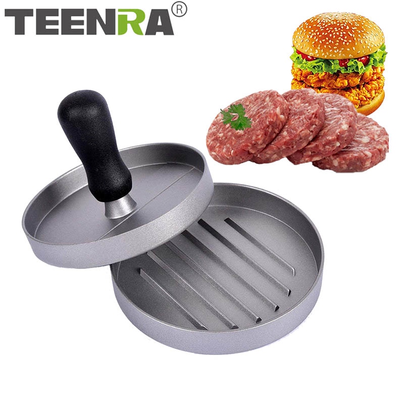 Teenra 12cm rund hamburgerpress hamburgermaskin legering hamburgare form press aluminium kött nötkött verktyg