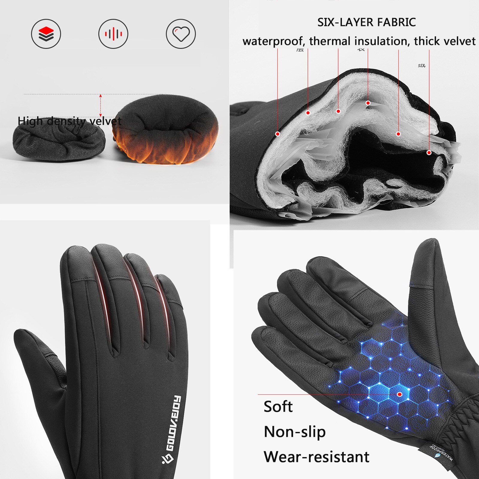 Winter Cycling Gloves Bicycle Warm Touchscreen Full Finger Gloves Waterproof Outdoor Bike Skiing Motorcycle Leather Warm Glove#3