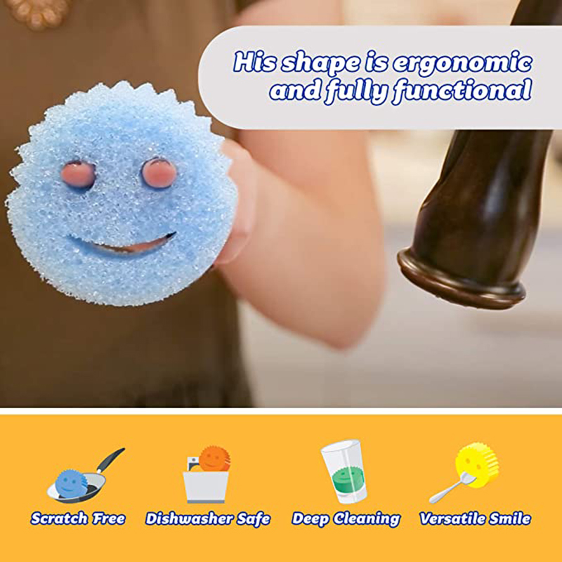 Creativity Smiley Magic Dishwashing Sponge Household Kitchenware Bathroom Cleaning Tools Scouring Powerful Scouring Pad No Box