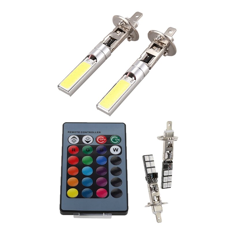 1 set  h1 h3 880 881 5050 led 12 smd rgb auto koplamp mistlamp lamp + afstandsbediening  - h1 & 2x h1 xenon wit 6000k 7.5w cob l