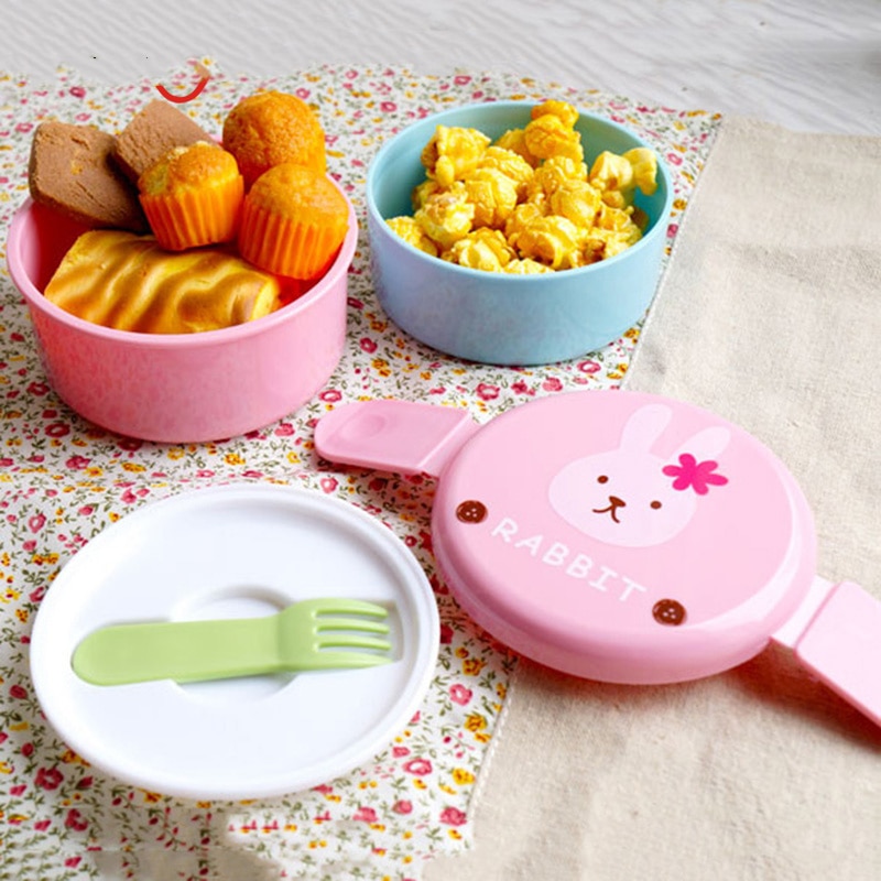Cute animal lunch box Japanese double-layer round Mini lunch box Children's lunch box Microwave Box