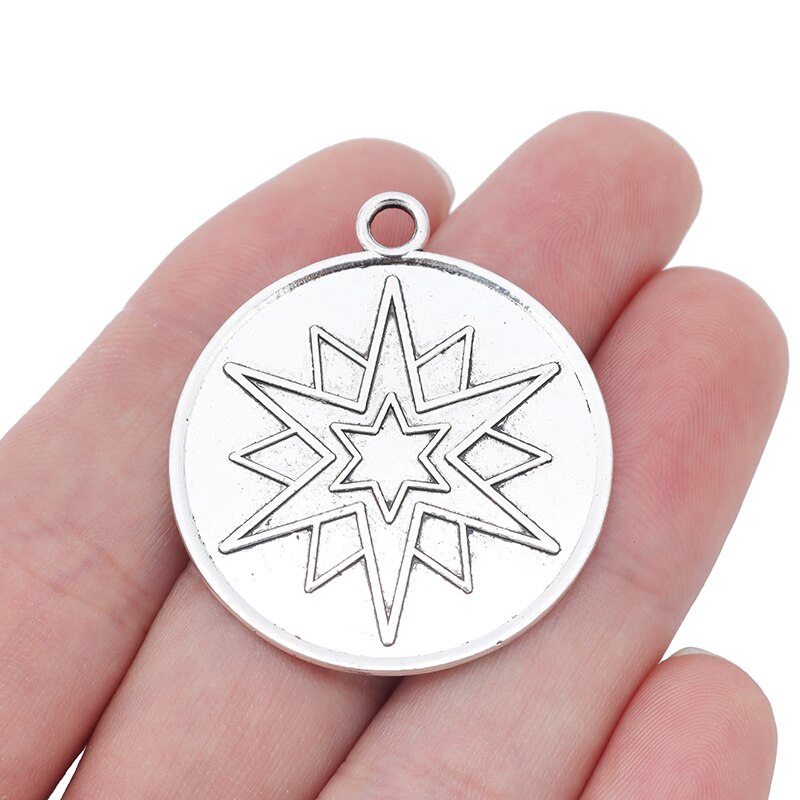 6 x Große Runde 2 Seitige Geschnitzte Muster Pentagramm Charms Wiccan Pagan Anhänger Für Halskette Schmuck Machen 35mm: Magen David