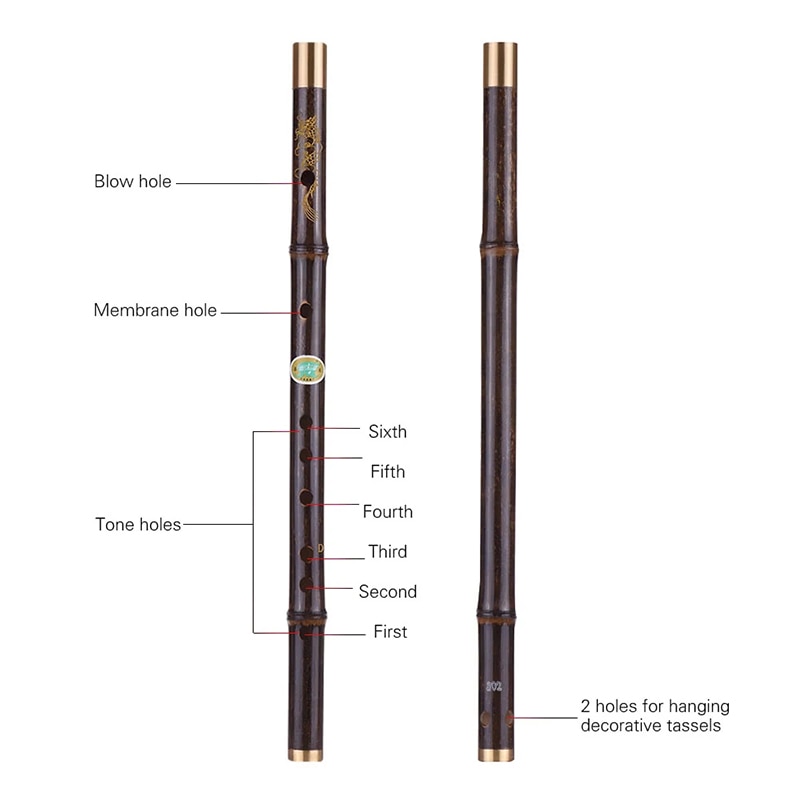 Starway sort bambusfløjte traditionel håndlavet kinesisk musikalsk træblæseinstrument nøgle af d-studieniveau
