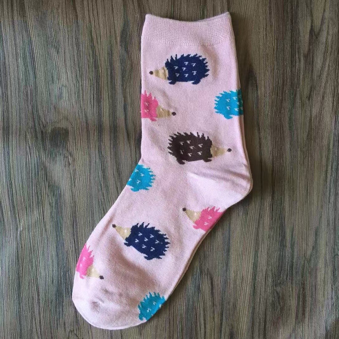 Cartoon Hedgehog Pattern Woman Socks Cotton for Spring Summer Harajuku Style Funny Socks Women 41102: Pink