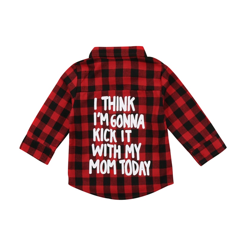 Camisetas estampadas a cuadros para bebé, chico y niña, camiseta de manga larga, ropa para bebé, camisa roja a cuadros, abrigo para bebé