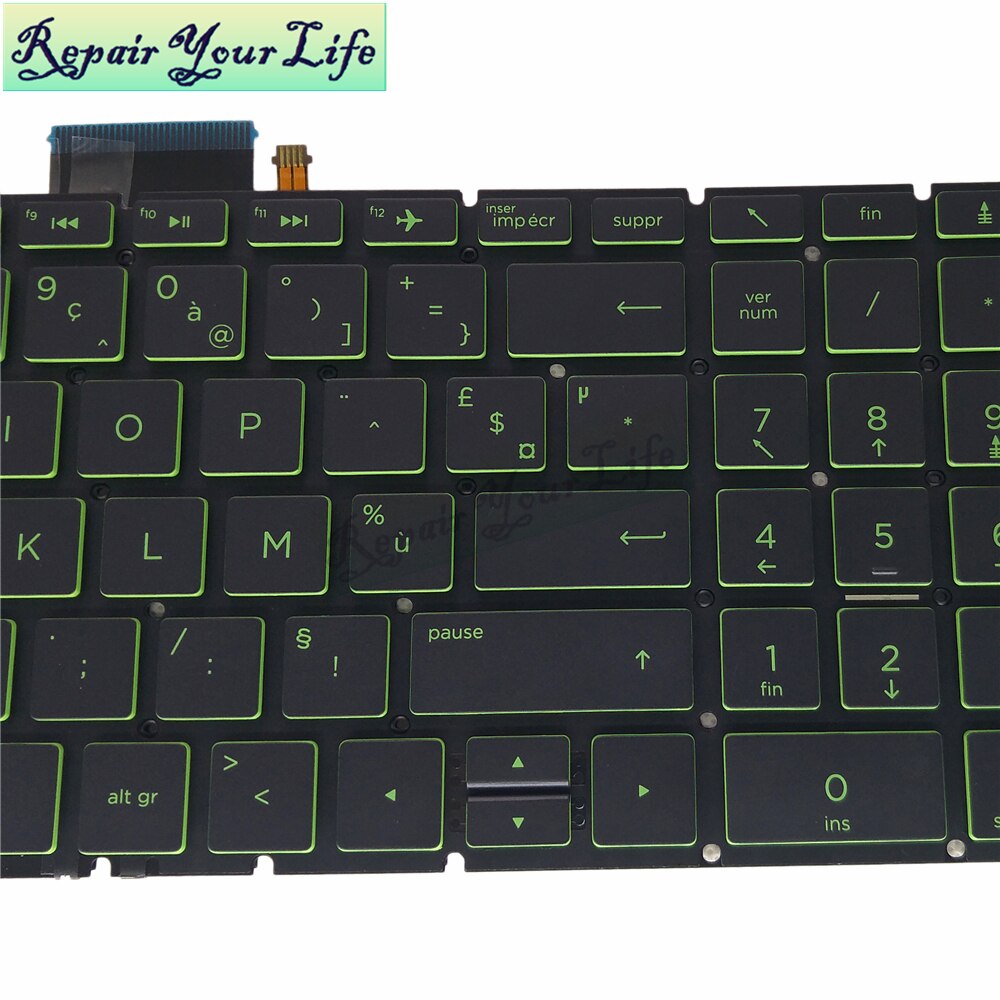 Azerty lys tastatur til hp envy  x360 15m 15-bp00 15-bp015 15-bs 15-bw 250 g6 fr fransk nsk.xdhbq sort kb grønne taster baggrundsbelysning