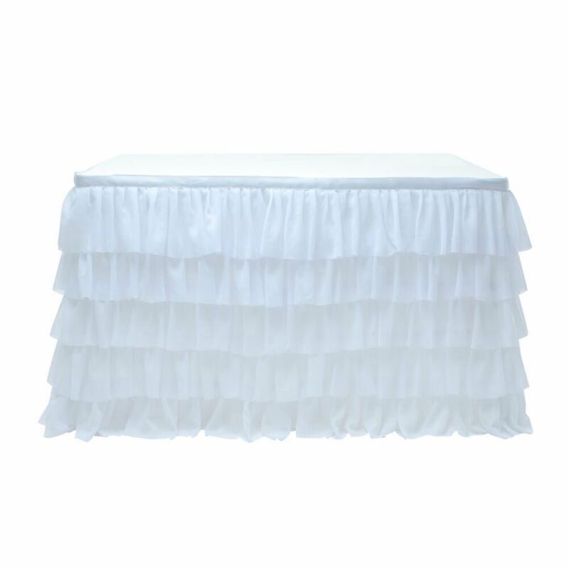 Faroot White Tulle Ruffled Table Skirt Decoration for Rectangle Round Table 5-layer Table Skirting Birthday Party