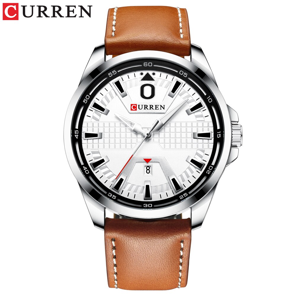 Curren 8379 relógio criativo homem moda relógio de luxo marca couro quartzo negócios relógio de pulso data automática relogio masculino: brown white