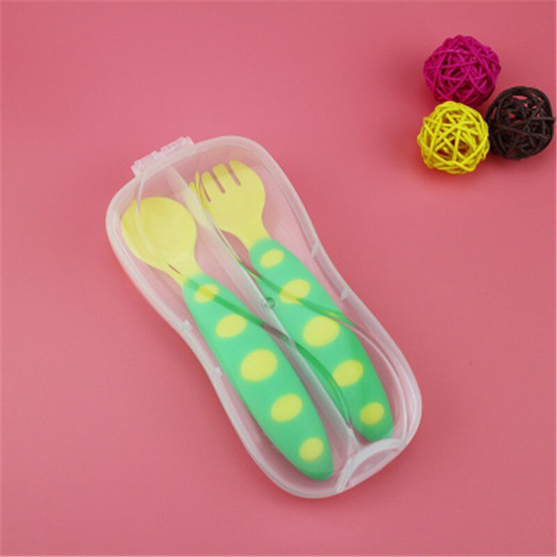 Baby bordservice farverigt sikkert pp materiale bebe ske + gaffel skridsikker 2 stk dis: Gul