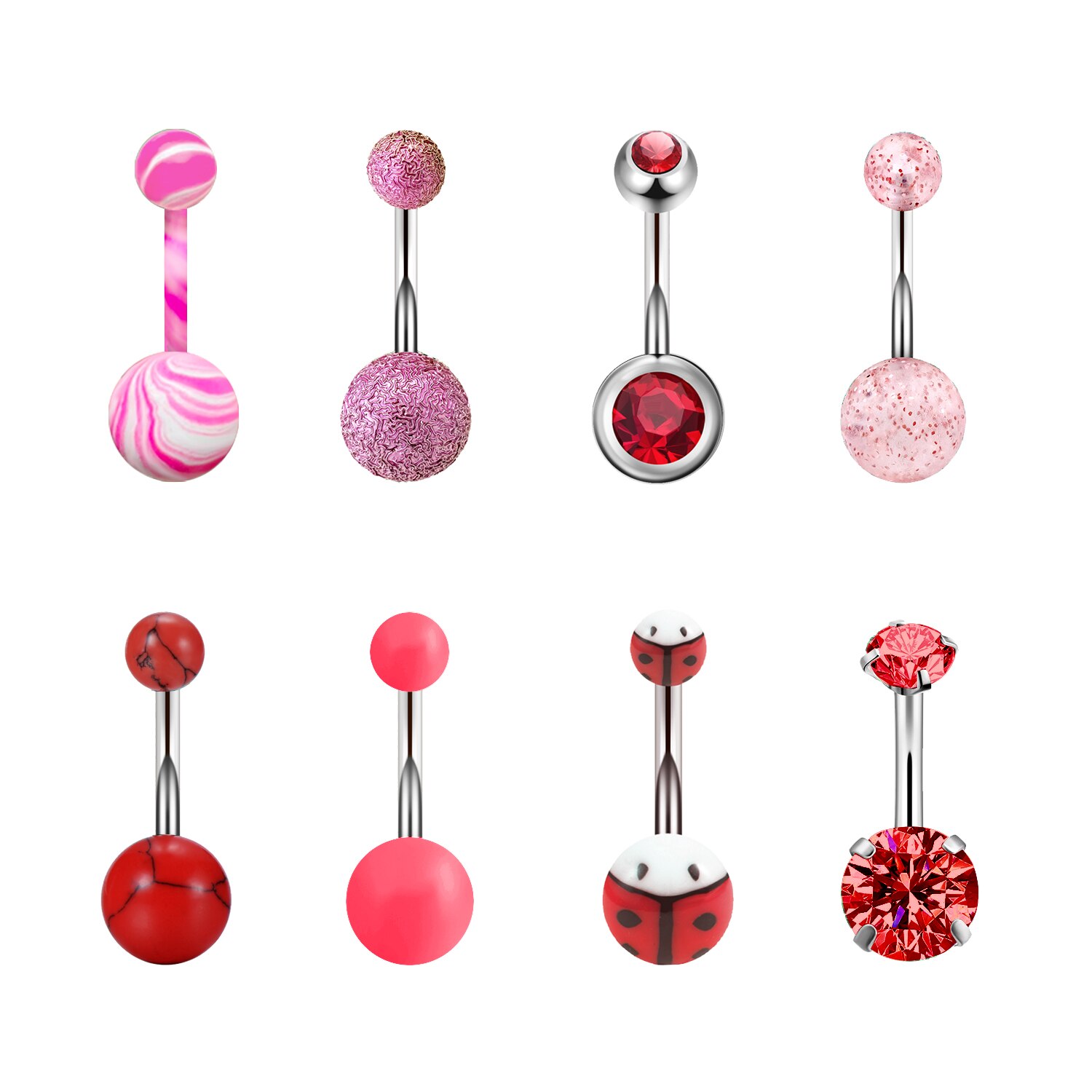 8Pcs Buik Piercing Belly Button Ring Crystal Sieraden Sexy Oorbellen Vrouwen Body Strand Goth Helix Navel Piercing kit: red-8pcs