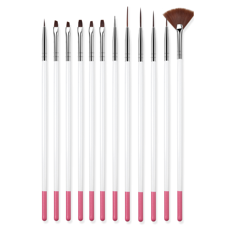 ROHWXY-Juego de brocha de pintura de uñas, 12 Uds. Gradiente de de uñas con efecto de pinceles para poligel, herramientas de manicura, cepillo: 12 Pcs White