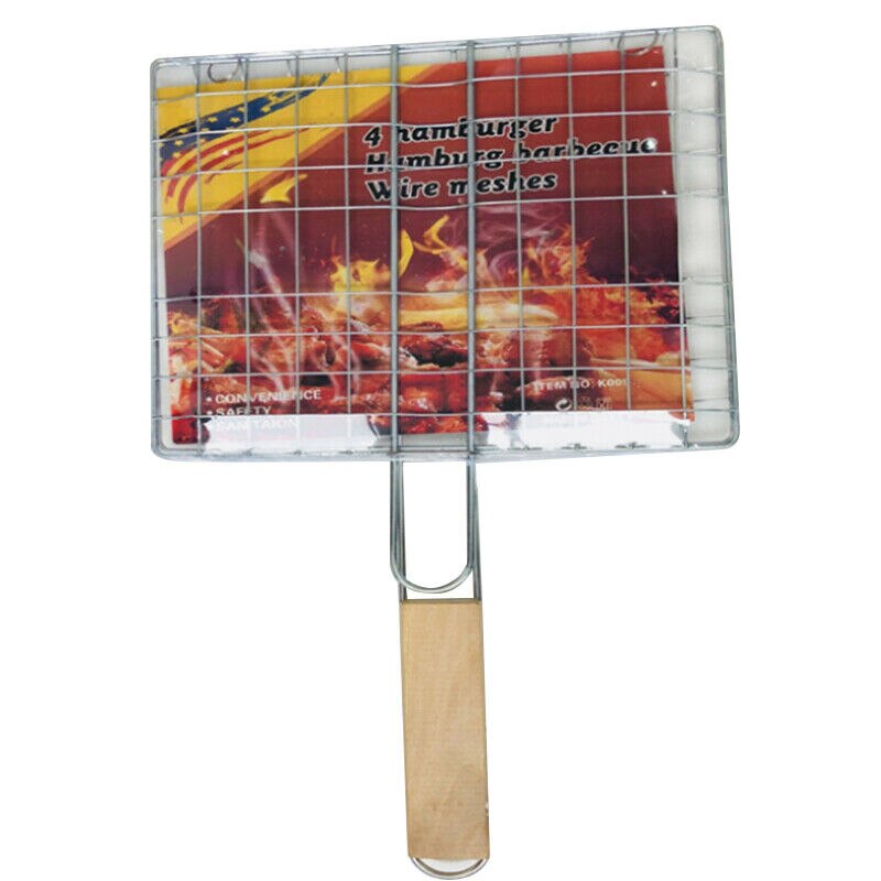 BBQ Long Handle Grill Rack Meat Burger Fish Foldin... – Grandado