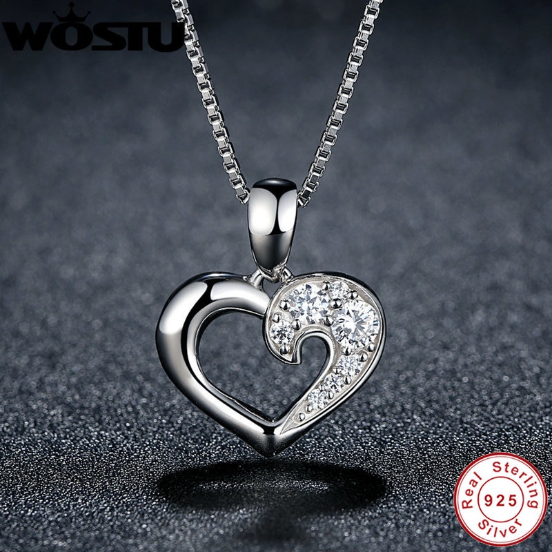 925 Sterling Silver Our Hearts & Love Pendant Necklaces Clear CZ for Women Girls Jewelry Birthday CQN028