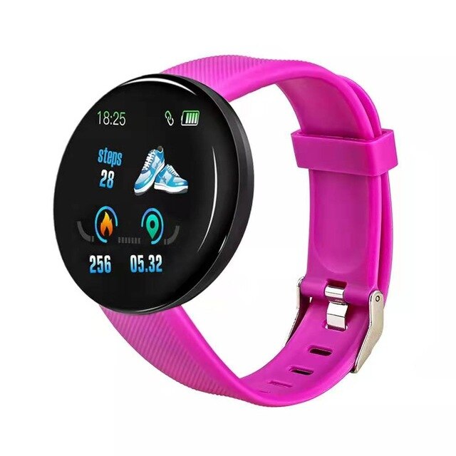 D18 Smart Watch Round Smart Bracelet Men Women Blood Pressure Waterproof Heart Rate Sports Watches for IOS Android: purple