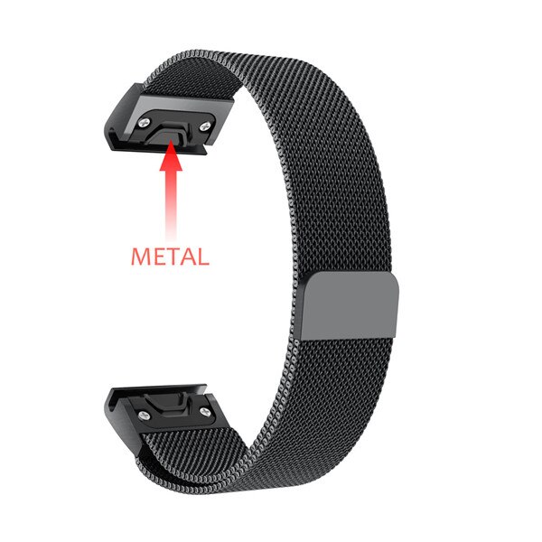 20 22 26mm bracelet de montre magnétique milanais pour Garmin Fenix 5 5S 5X6 6X6 S Pro acier inoxydable métal rapide easyFit bracelet de montre: Black / 20mm Fenix 5S 6SPro