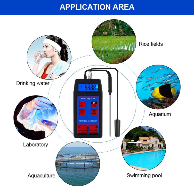 EC-8423 Digital EC Meter 2 in 1 TEMP EC Tester Conductivity Meters Water Test Tool for Pool Drink Water Aquarium Lab