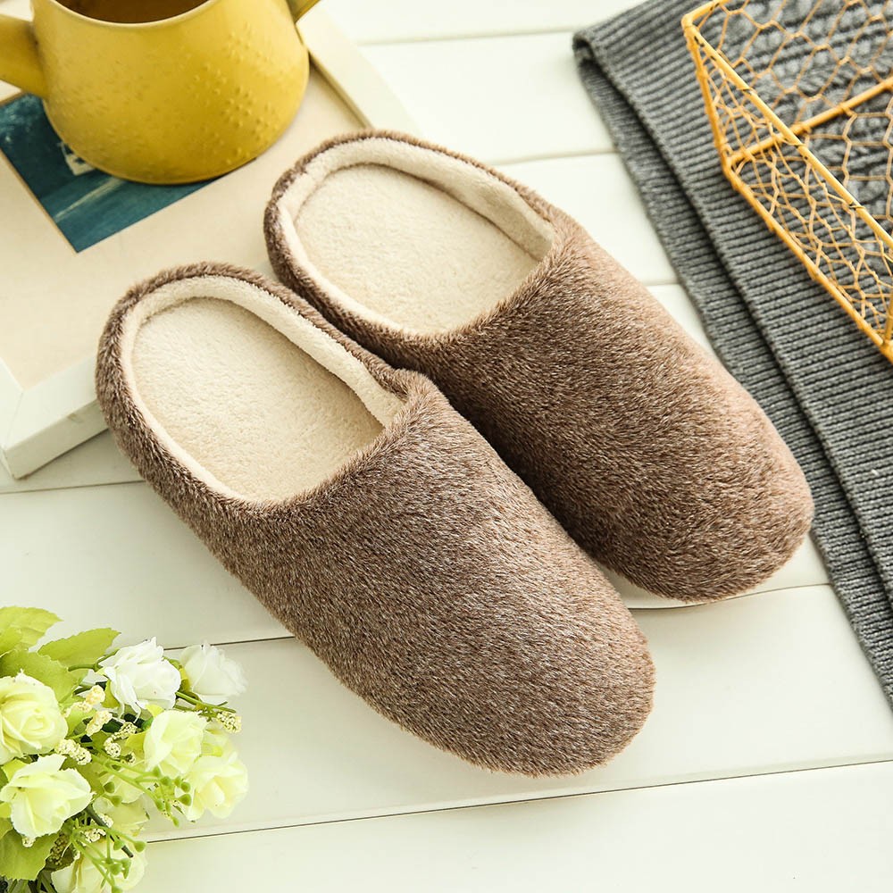 Men Indoor Shoes Warm Slippers Home Plush Soft Indoors Anti-slip Winter Floor Bedroom Shoes Solid Color Home Slippers