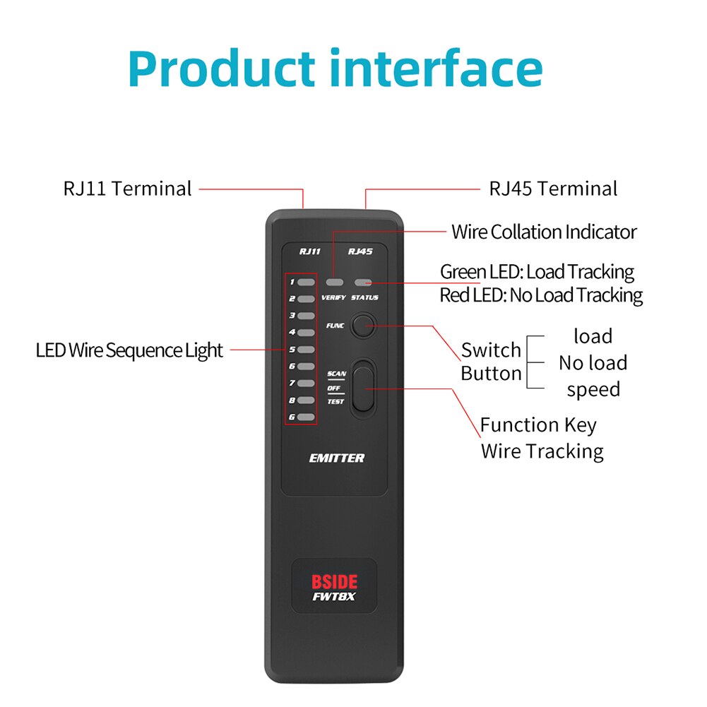 Bside fwt 8x ethernet lan-netwerkkabeltester, draaddetector,  rj11 rj45 telefoon, telefoon, elektrische stroomonderbrekerzoekers