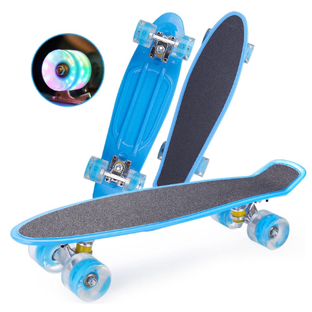 Mini Cruiser 22 Inch Frosted Skateboard Voor Jongens Meisjes Kids Kinderen Retro Longboard Led Licht Knipperende Wielen Lange Skateboard: Blue