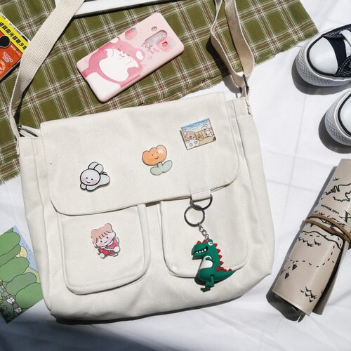 Boodschappentassen Vrouwen Leuke Kawaii Multi Pockets Casual Studenten Grote Capaciteit Canvas Tas Preppy Crossbody Vrouwtjes Ulzzang Mode: 2