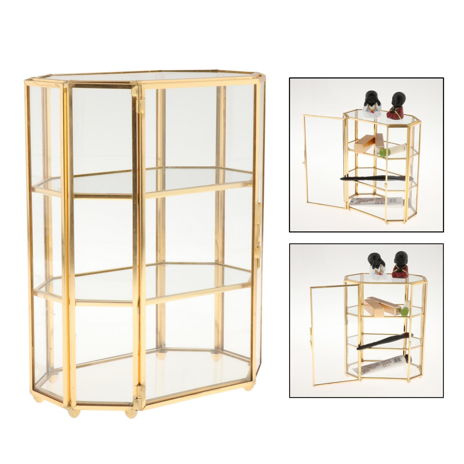 3-Tier Jewelry Trinket Glass Gold Box Necklace Ring Earring Box Keepsake Decorative Box Holder for Wedding Dresser