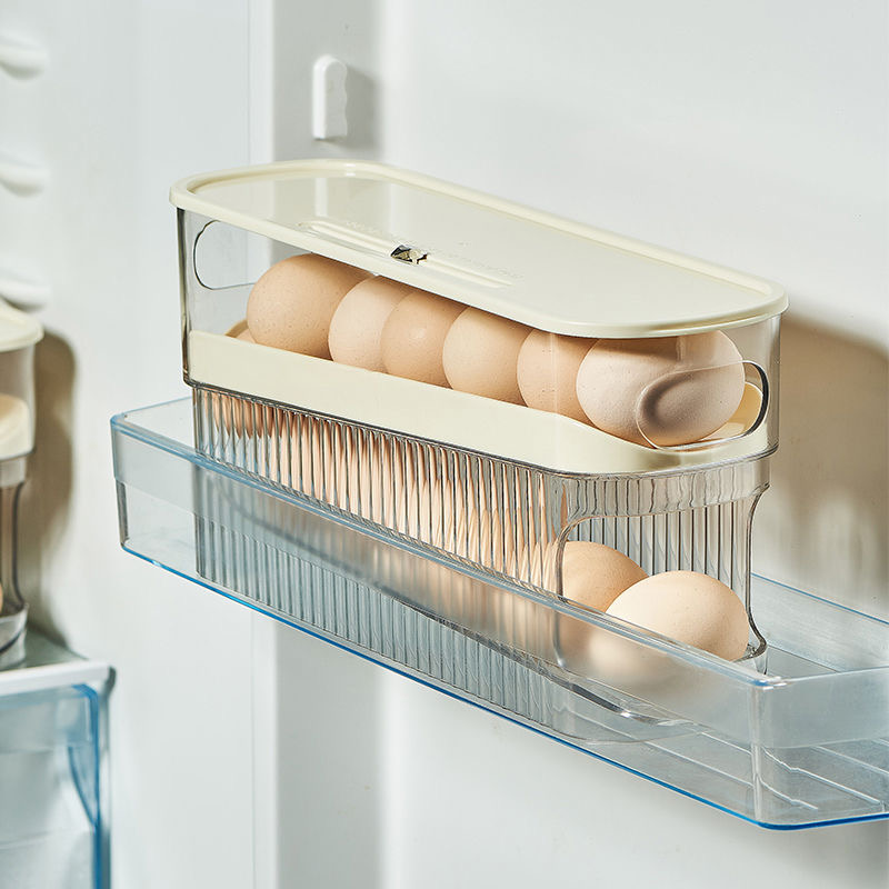 Caixa de armazenamento de ovos para frigorífico, rolagem automática, suporte de ovos, organizador de ovos de cozinha, caixa de ovos dedicada, dispensador de ovos rolante ovos organizador porta ovos
