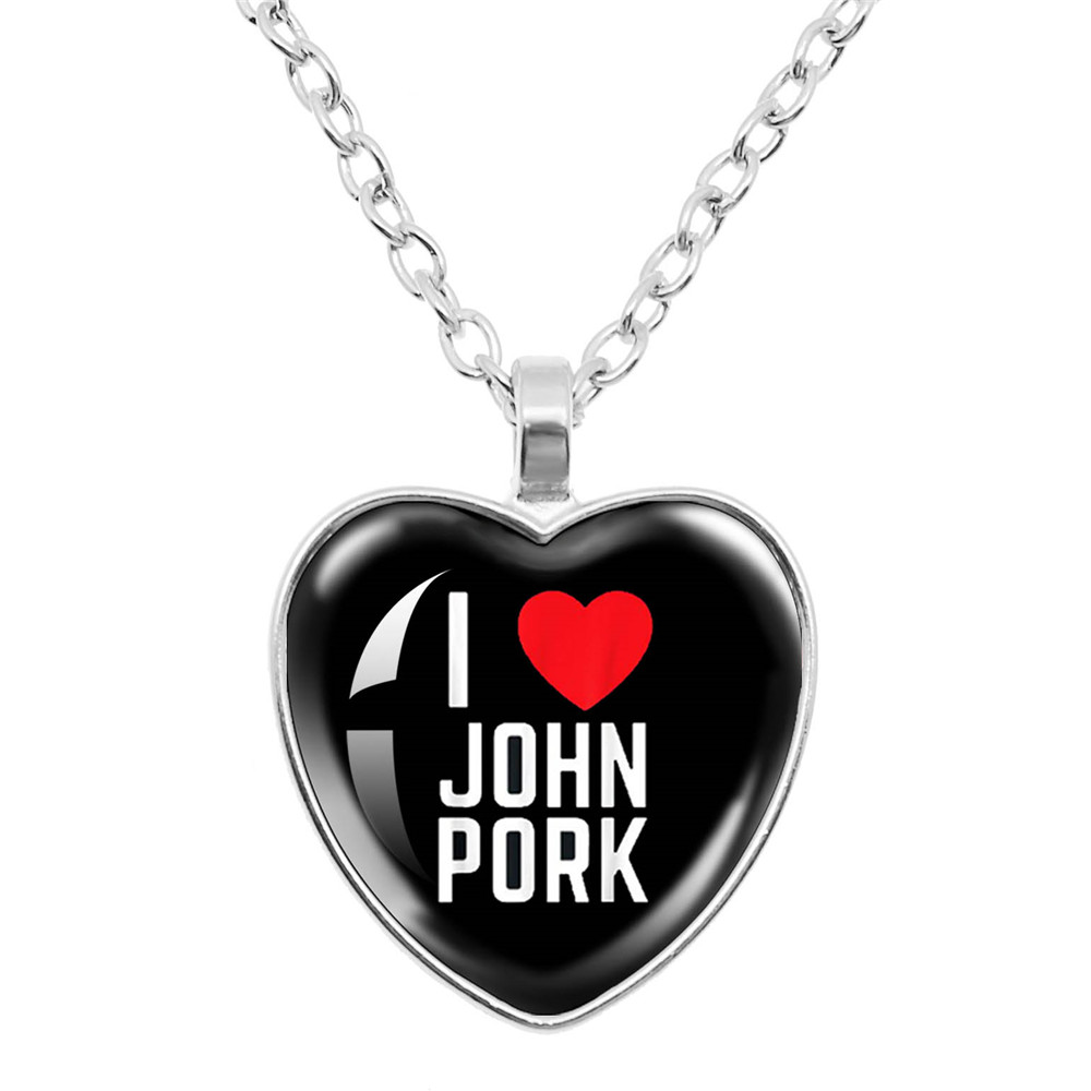 John Pork is Calling Answer Call Phone Humor Funny Pig Lover Graphic Glass Heart-Shape Pendant Necklace Charm Jewelry: Rust Red