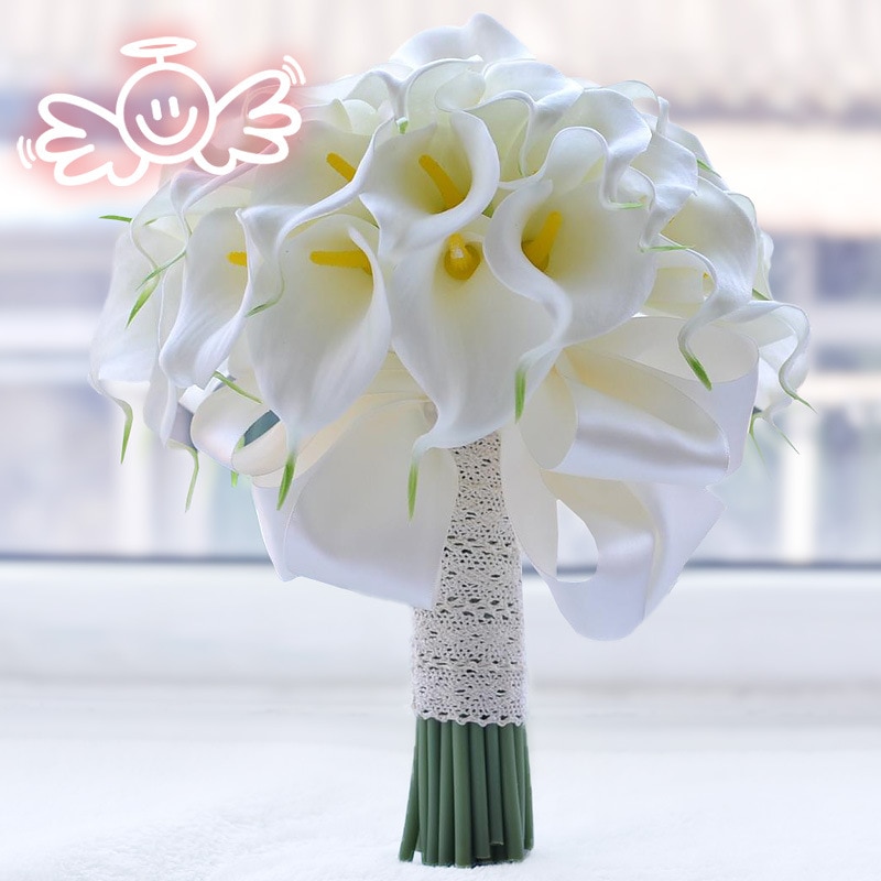 YO CHO Wedding Bouquet Real Touch White Calla lily Artificial Flowers Wedding Bridal Bouquets Bridesmaids Marriage Accessories