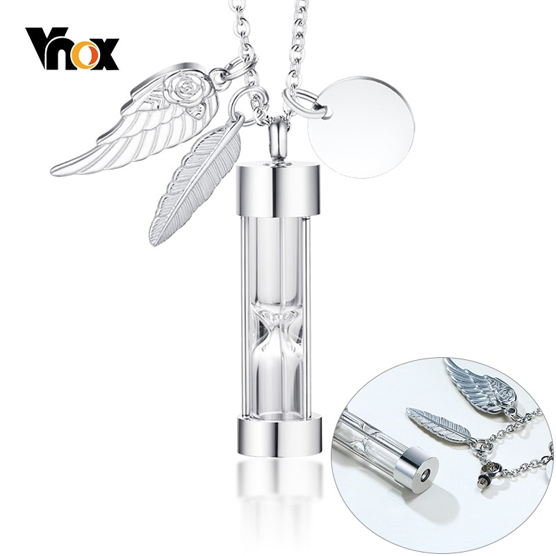 Vnox Tempo di Memoria Clessidra di Vetro Urna Cremazione Collana per Le Ceneri Gioielli Non Si Sbiadice Mai Amore Keepsake Regali con Le Ali Accessori