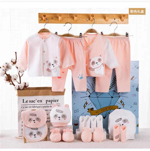 100%  bomuld nyfødt 18 stk/parti baby pigetøj sæt nyfødt hat hagesmæk baby baby pige sommertøj blød baby dreng tøj: Lyserød