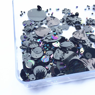 Kralen 2mm + Parel 6mm Pailletten Platte Ronde PVC Vormige Losse Pailletten voor Ambachten Paillette Naaien Decoratie DIY accessoire Lentejuelas: Black