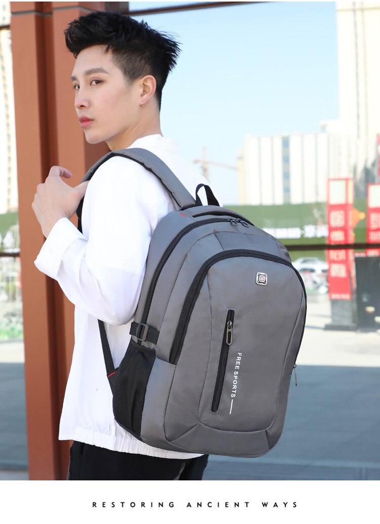 Chuwanglinmen rejsetasker rygsæk vandtæt nylon student skoletaske afslappet mænd rejser mand teenager rygsæk  p71801: Grå