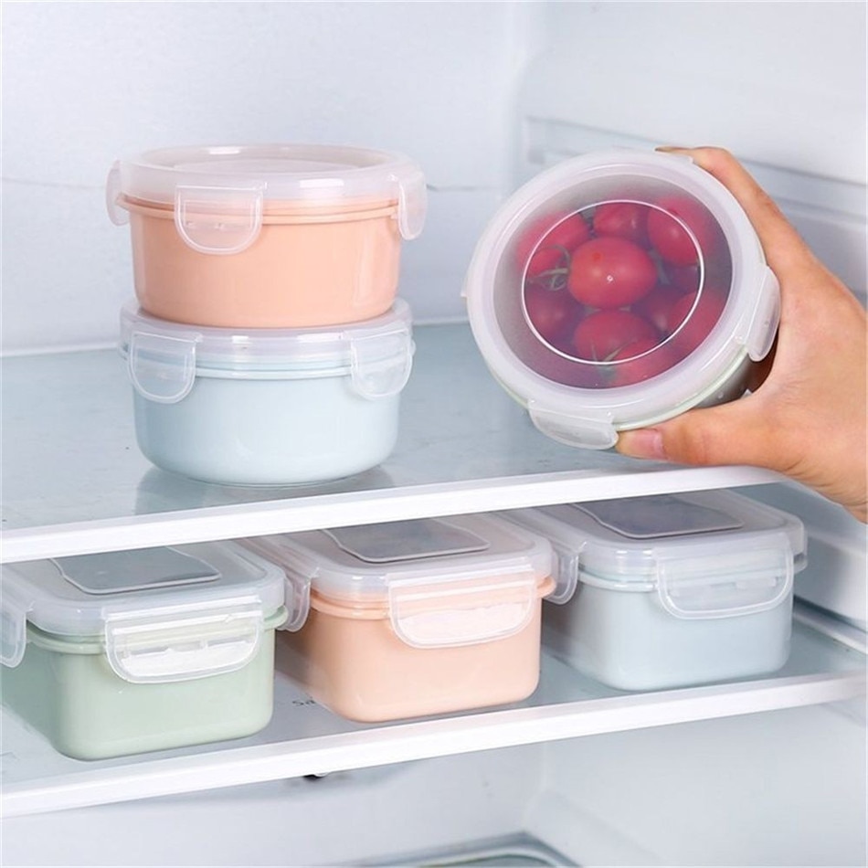 VOGVIGO PP Silicone Food Storage Box Round Mini Refrigerator Crisper Storage Box Seal Box Lunch Grains Tank Sorting Container
