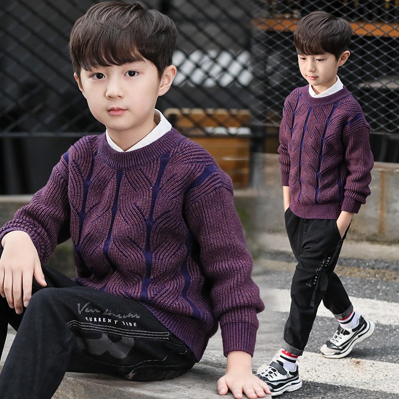 Chłopca sweter jesień zima strój żart zagęszczony okrągły kołnierz pokrywa hea