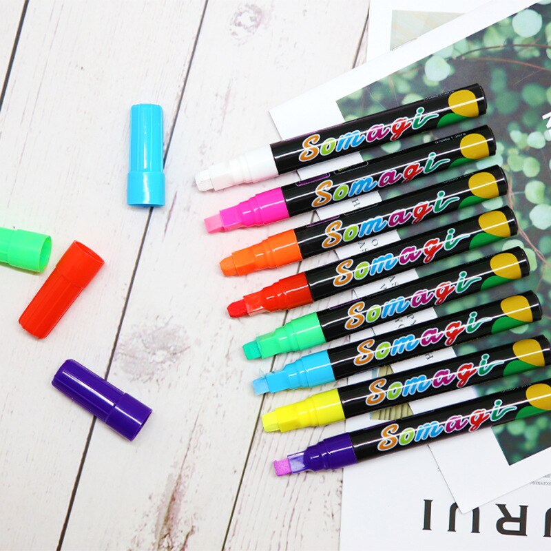 8pcs/set Highlighter Fluorescent Liquid Chalk Pen Marker Glass Windows LED Board Blackboard Glass Painting Graffiti