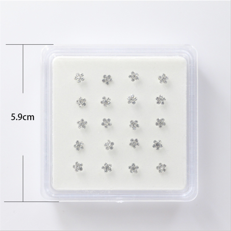 20 unids/caja joyería para Piercing en la nariz, anillos para la nariz, aguja de plata para mujer, joyería para la nariz con flor de cristal de colores,
