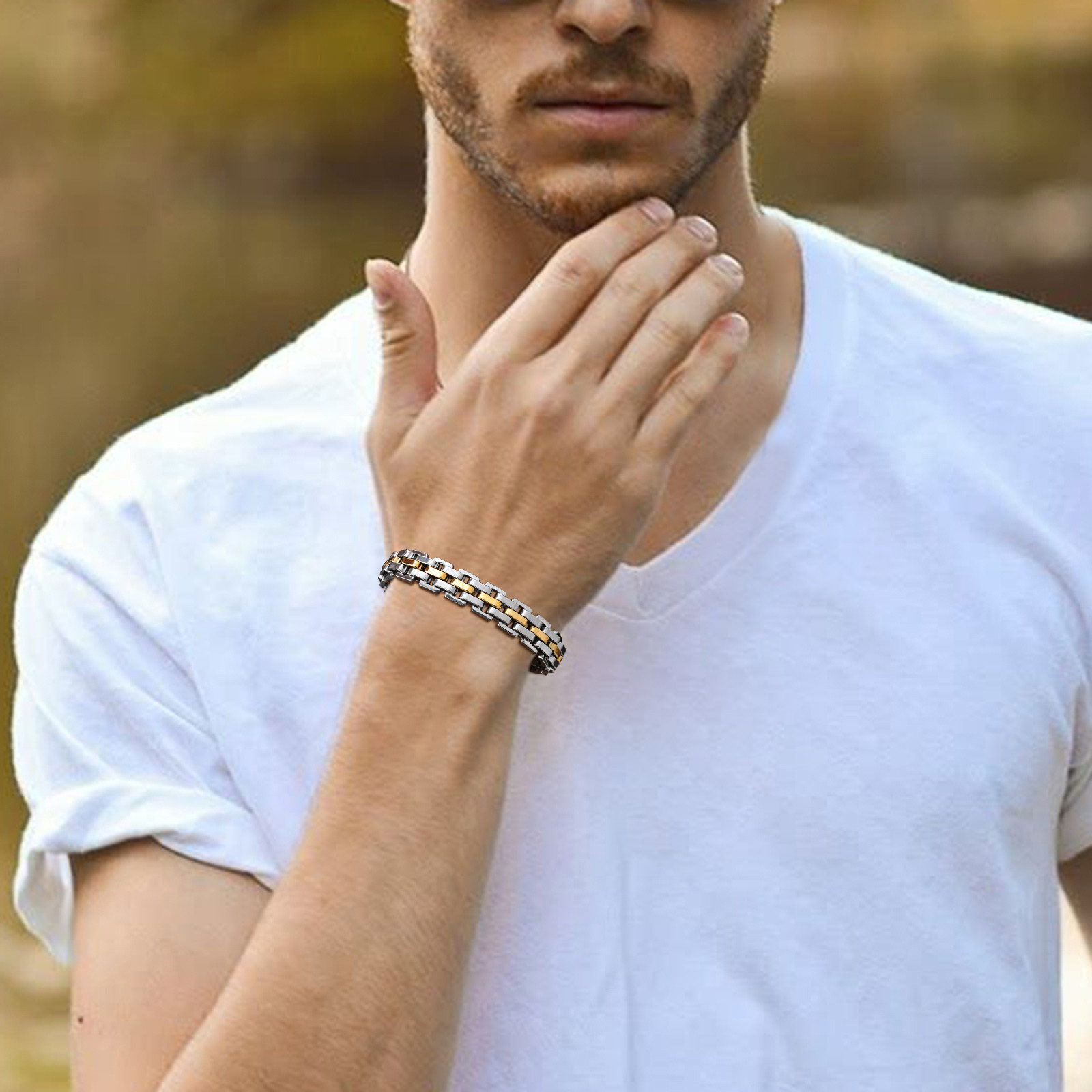 Gents Bracelet for Men, Two Tone Stainless Steel Bracelet, Men Jewelry