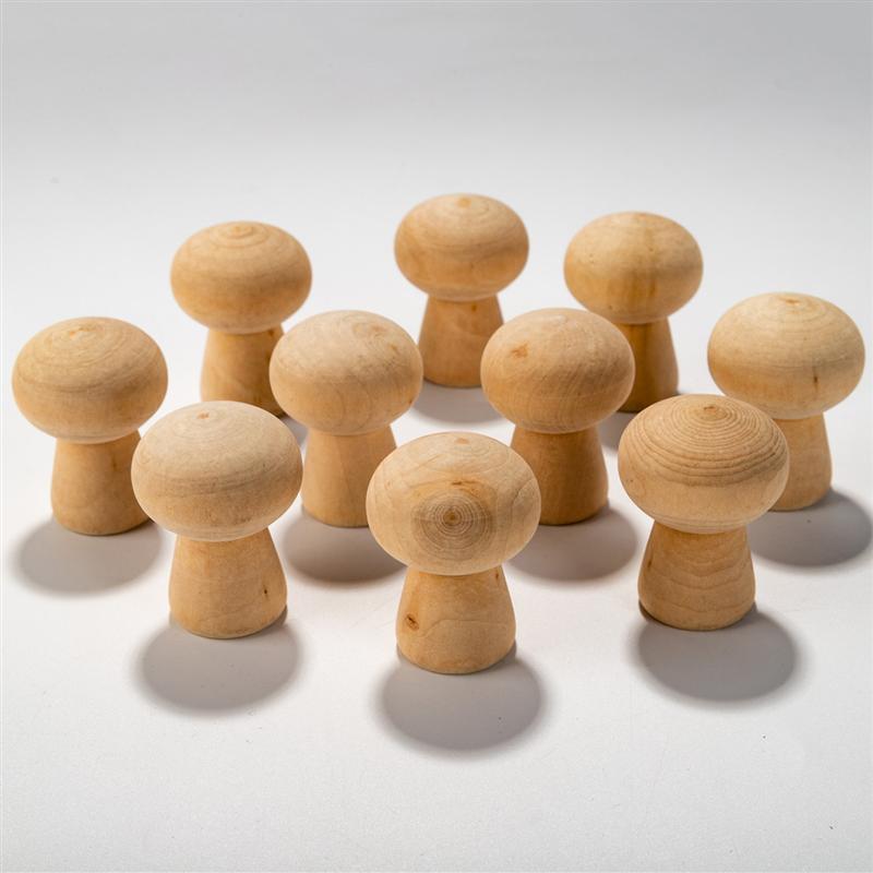 10PCS Wooden Mushroom Shape DIY Ornaments Hand Painting Adornments Decorative Wooden Decor For Boys Girls Students Light Brown