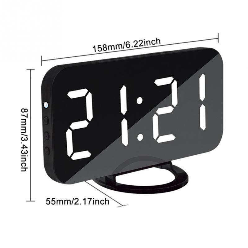 Med dimmer snooze nattljus digital elektronisk spegel 6.5 "plast skärm väckarklocka 5 v 2a lat snooze väckarklocka