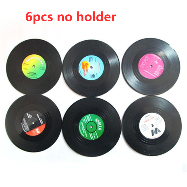 Juego de 6 posavasos de vinilo para bebidas, posavasos de música con soporte para tocadiscos de vinilo, posavasos de disco de registro Retro, alfombrilla creativa para tazas: Azul