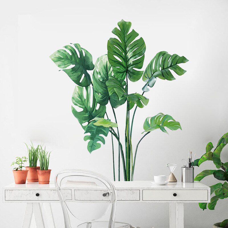 Tropiske planter veggdekorasjoner stue grønt blad veggdekor til dekorasjon soverom flyttbare vinyl kunst veggmalerier hjemmeinnredning