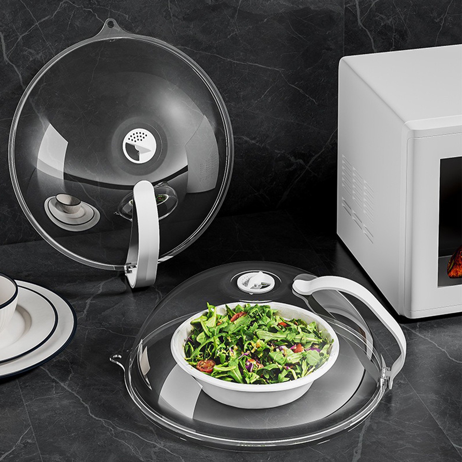 Microwave Splash Cover High Temperature Resistant Microwave Guard Lid Transparent Food Heating Cover with Steam Vent and Handle