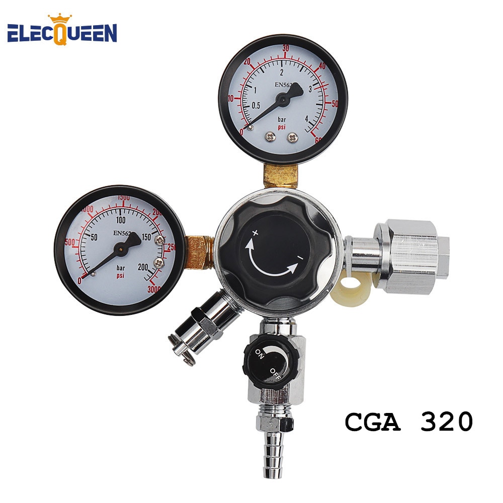 CGA320 Dual Gauge CO2 Gas Regulator for Homebrew Soda Draft Beer Kegging Set, with 5/16'' Barbed Shuttoff Valve ,Gas 0-3000PSI