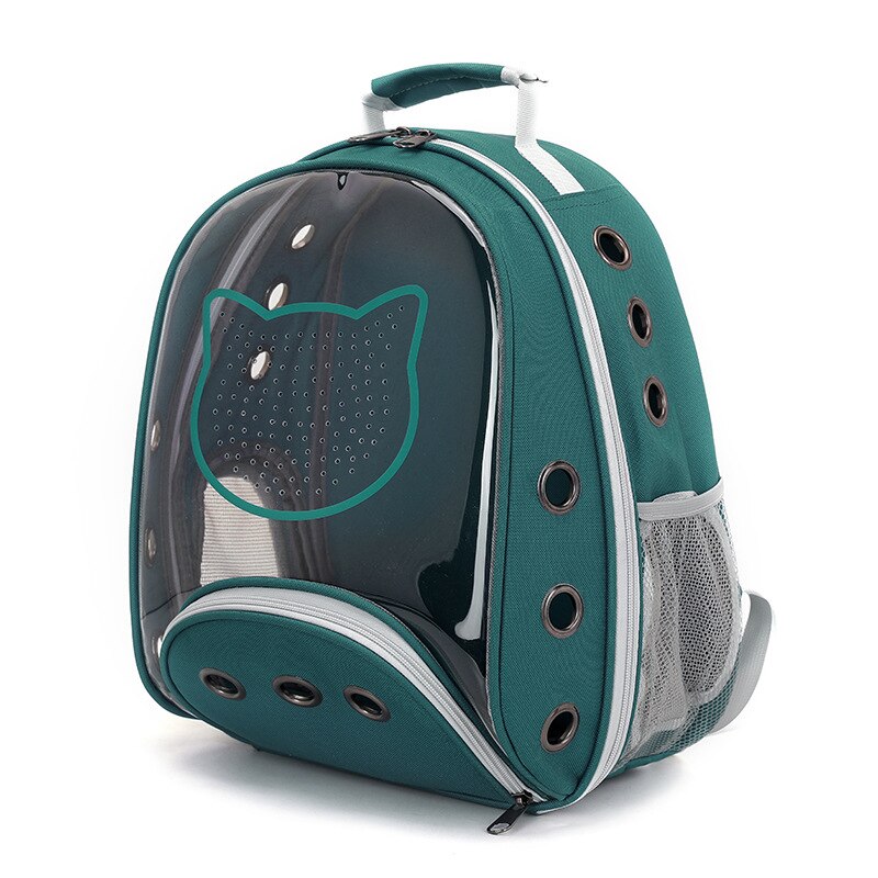 Mochila con ventana para transportar mascotas, bolsa de viaje portátil y transpirable para exteriores, cápsula espacial transparente para gatos y perros: Green