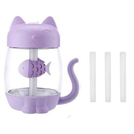 3 in 1 350ML USB Cat Air Humidifier Ultrasonic Cool-Mist Adorable Mini Humidifier With LED Light Mini USB Fan for Home office: purple-2