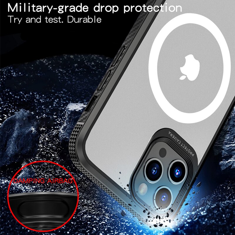 LNIOES für iPhone 13 Magnetische Fall 13 Pro Carbon Faser Matte Transparent Drahtlose Ladegerät Fall Abdeckung für iPhone 13 Pro MAX Fall