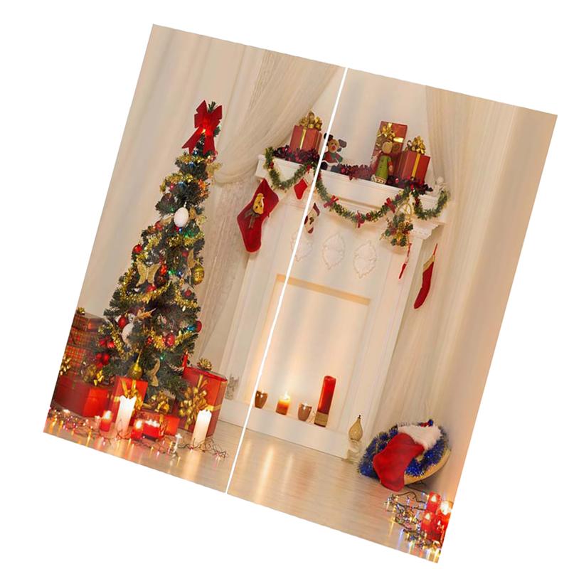 1pc Waterdichte Gordijn Levendige Kerstboom Gordijn voor Slaapkamer Woonkamer Balkon 150*166cm