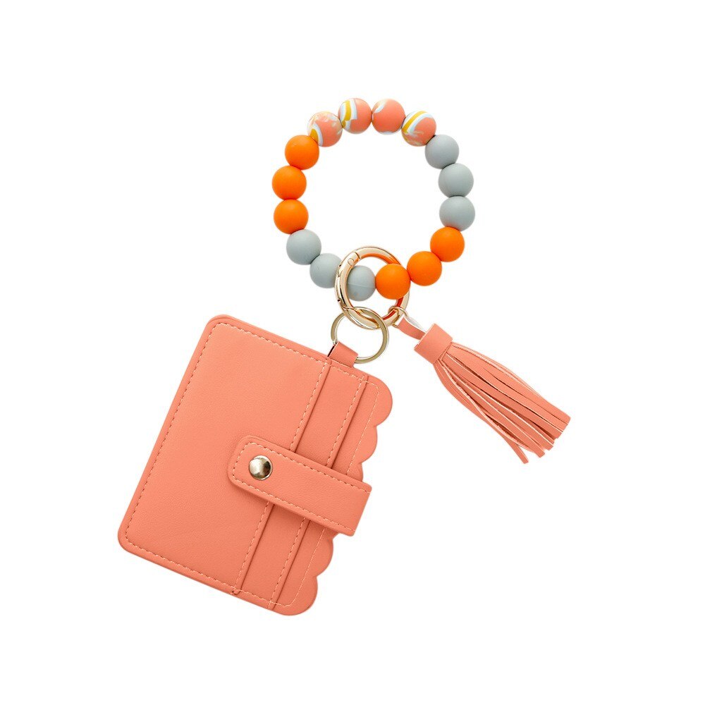 Purdored 1 Pc 13 Kleuren Mode Vrouwen Armbanden Kaarthouder Luipaard Vrouwelijke Visitekaartje Case Polsband Sleutelhanger Voor Mannen: orange